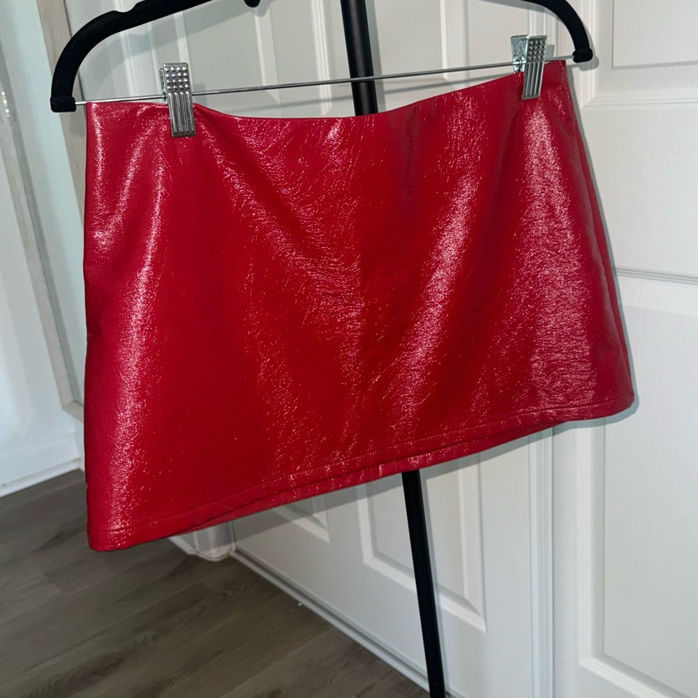 Mini red leather skirt